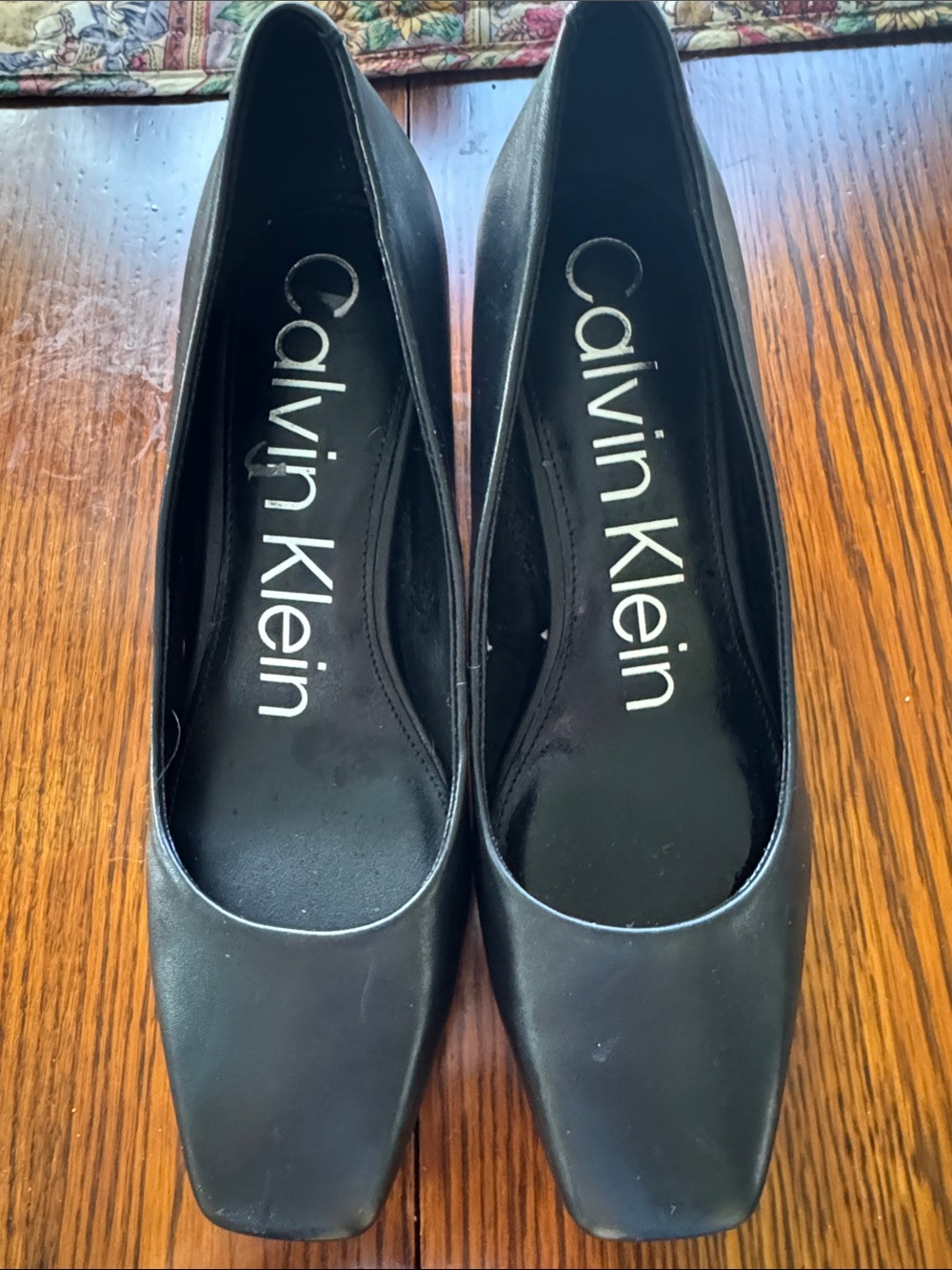 Calvin Klein Black Square-Toe Leather Pumps